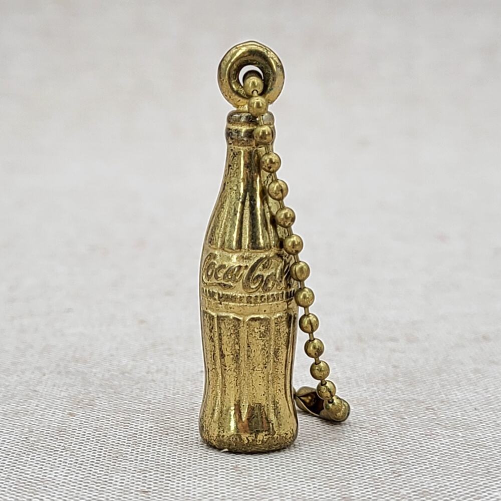 Vintage Mini Coca Cola Bottle Gold Tone Metal Keychain